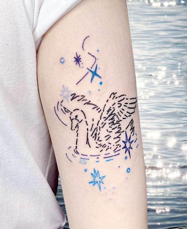 Doodle-style swan tattoo by @behappywithmim