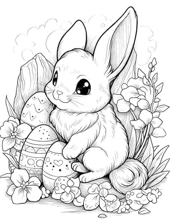 Easter eggs and bunny coloring page