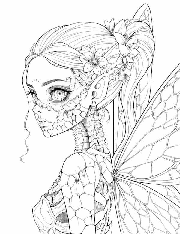 Eerie zombie fairy coloring page