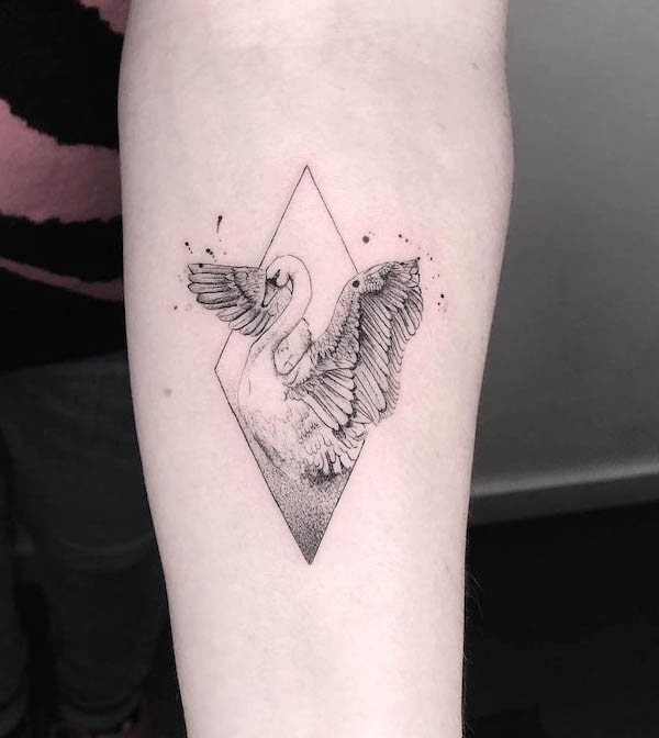 Geometric swan tattoo by @teresa_cuttoo