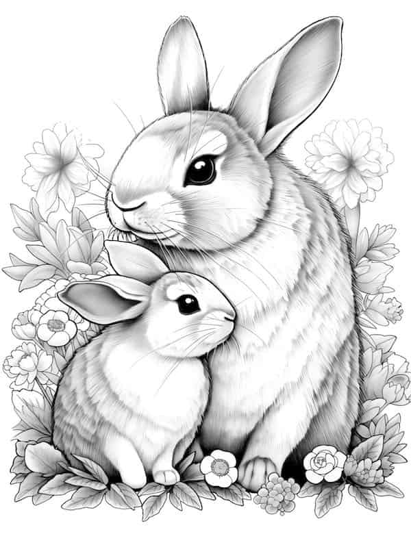 Mama and baby bunny coloring page