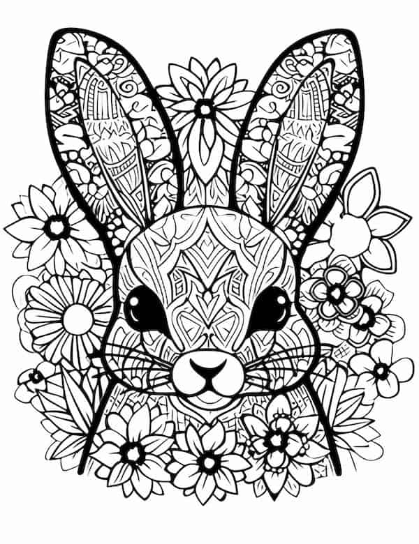 Mandala-style bunny coloring page for adults
