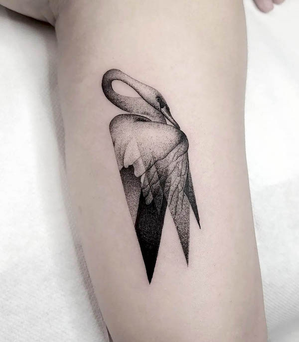 Modern abstract swan tattoo by @tattoo_tzeza