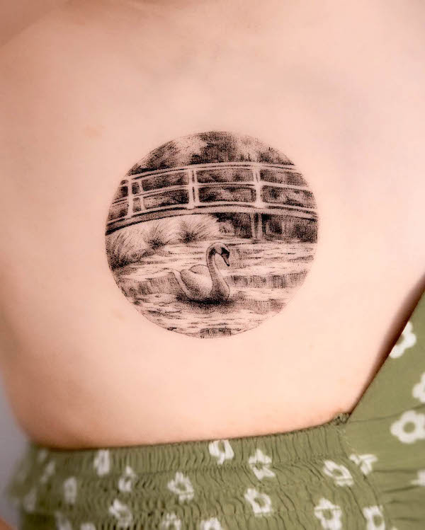 Swan on a lake tattoo by @zawadzki_tattoo
