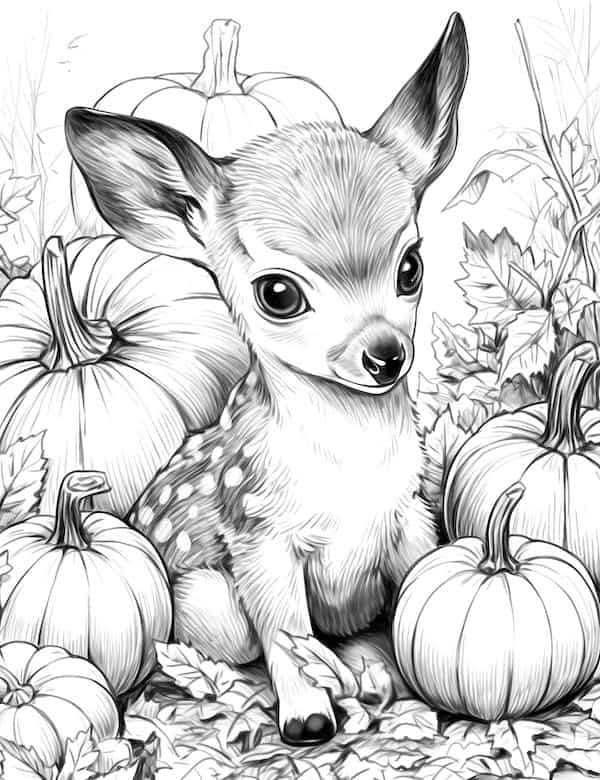 Baby deer and pumpkins
