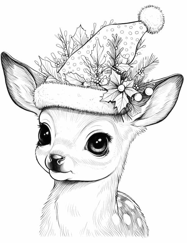 Baby deer wearing a Christmas hat