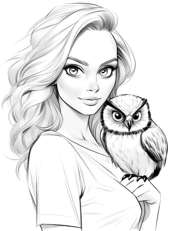 Barbie and owl coloring page