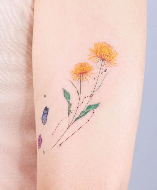 Birth flower and Taurus tattoo by @noul_tattoo