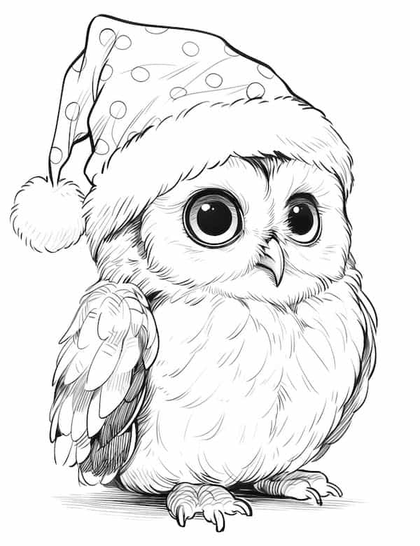 Christmas owl coloring page