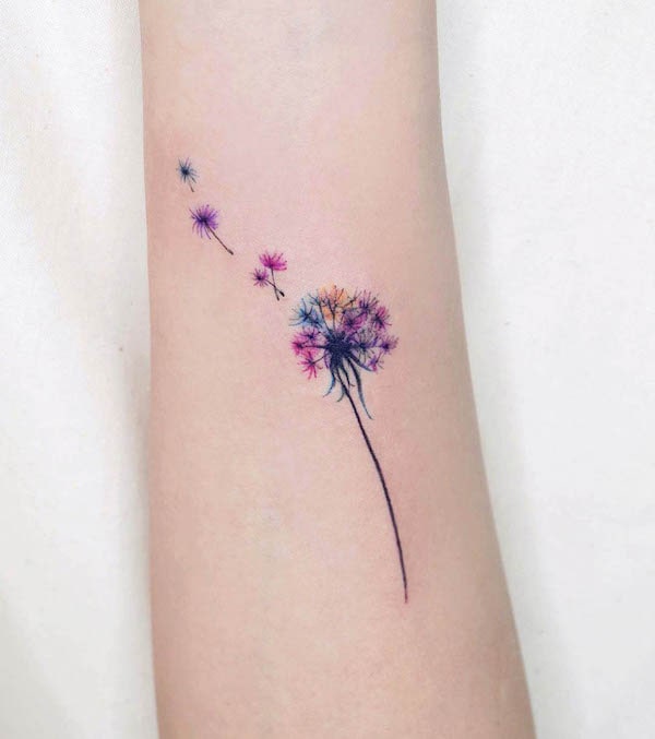 Colorful dandelion tattoo by @tilda_tattoo