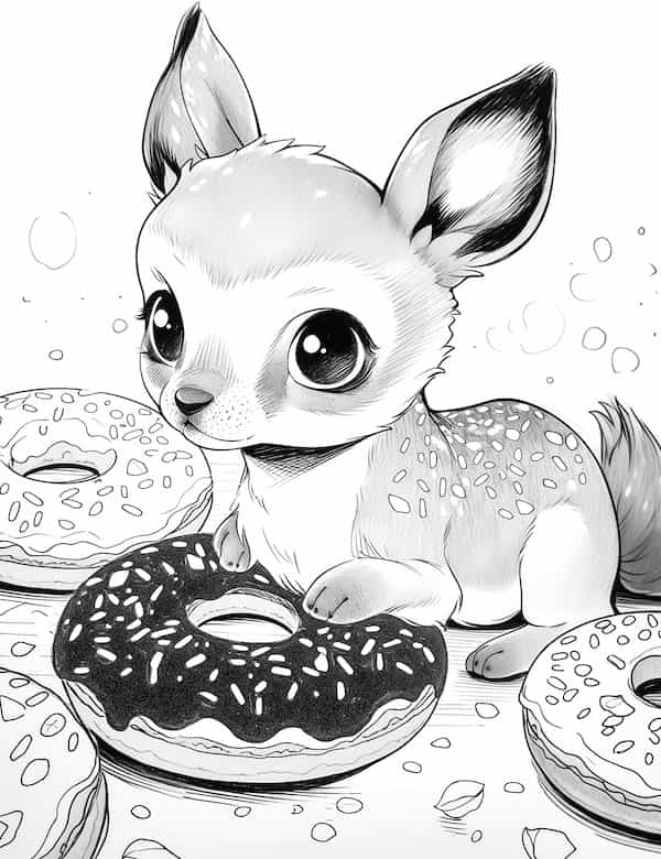 Cute baby deer with donuts