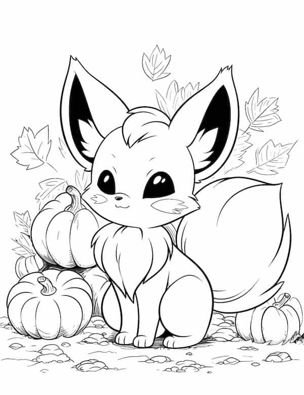 Cute fox and pumpkins