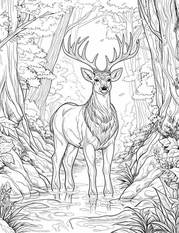 Deer in the forest coloring page_2