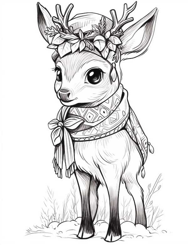 Detailed winter deer coloring page