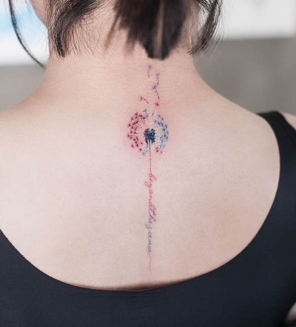 Duo-color dandelion script tattoo by @graffittoo