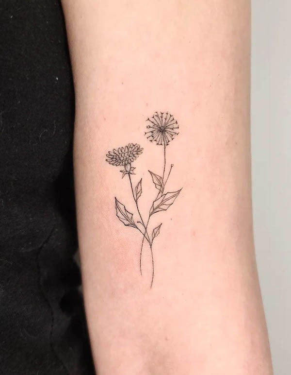 Fine line dandelion tattoo by @leehumphs_tattoo