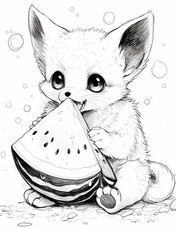 Fox eating a watermelon