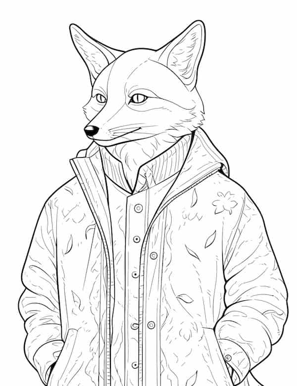 Fox in jacket coloring page