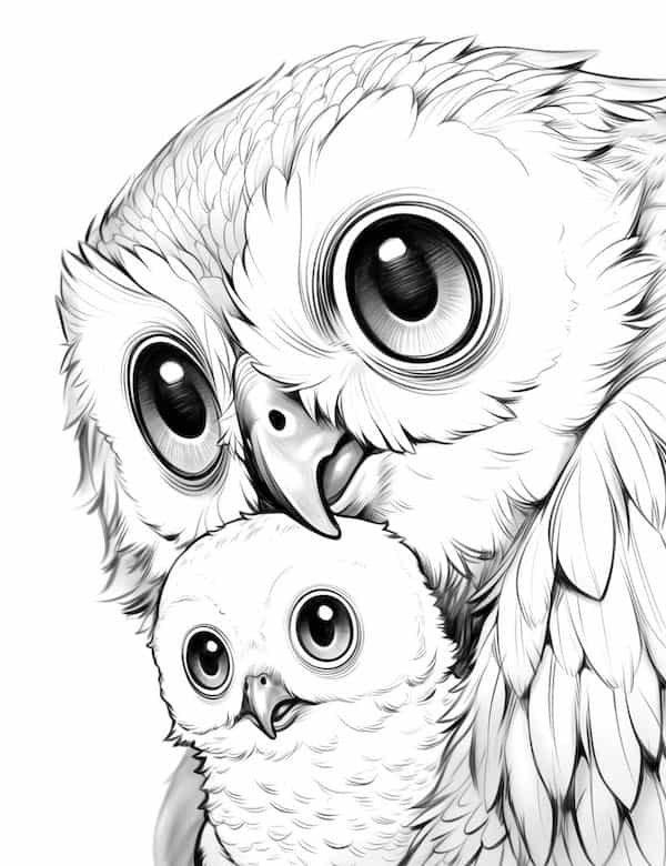 Mama and baby owl coloring page