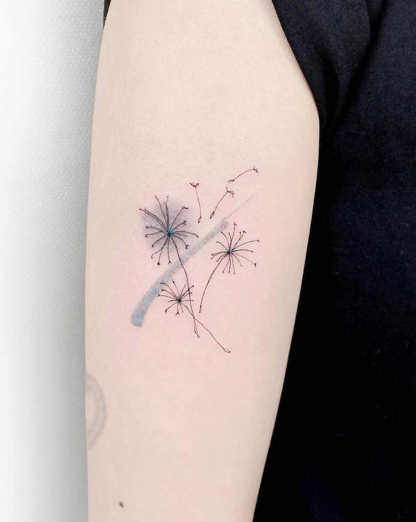 Minimalist dandelion tattoo by @__________bada
