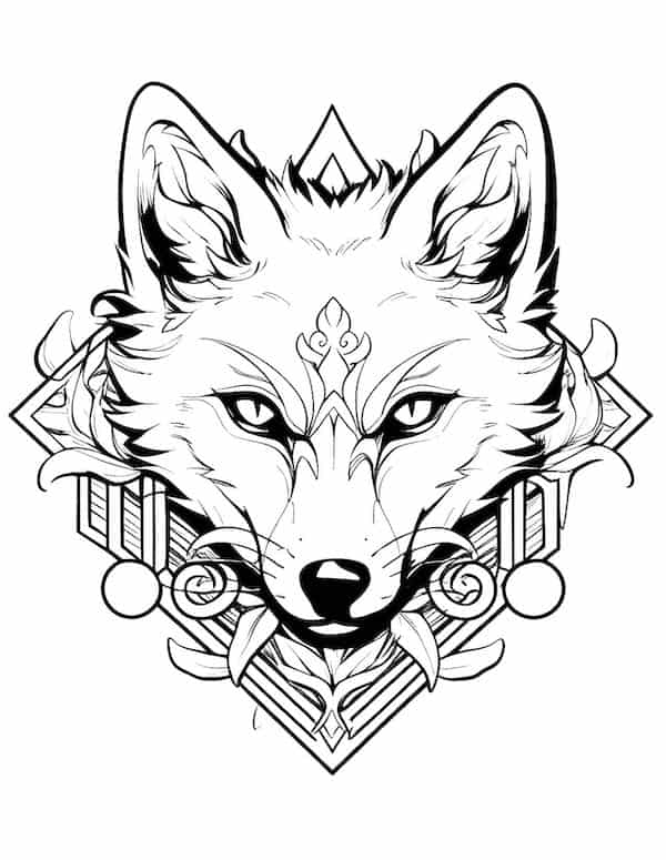 Mystic fox coloring page for adults
