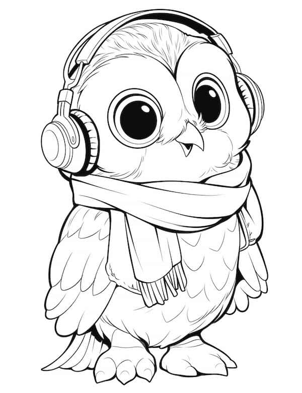 Owl with scarf and headset