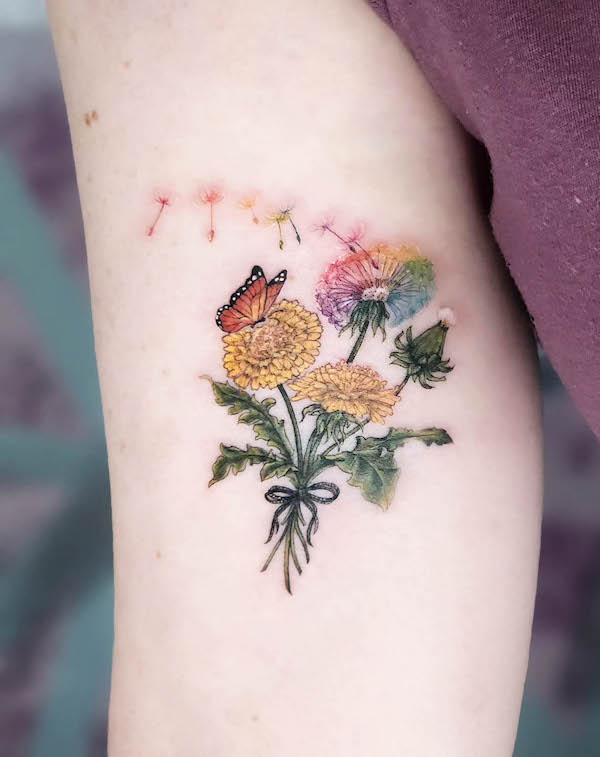 Rainbow dandelion tattoo by @cupcakethecreator