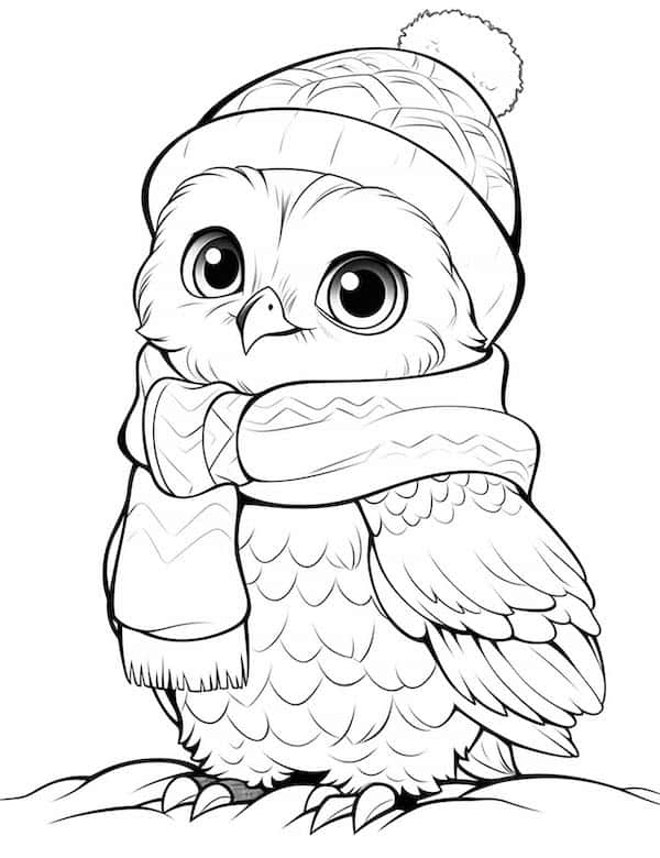 Super cute winter owl coloring page