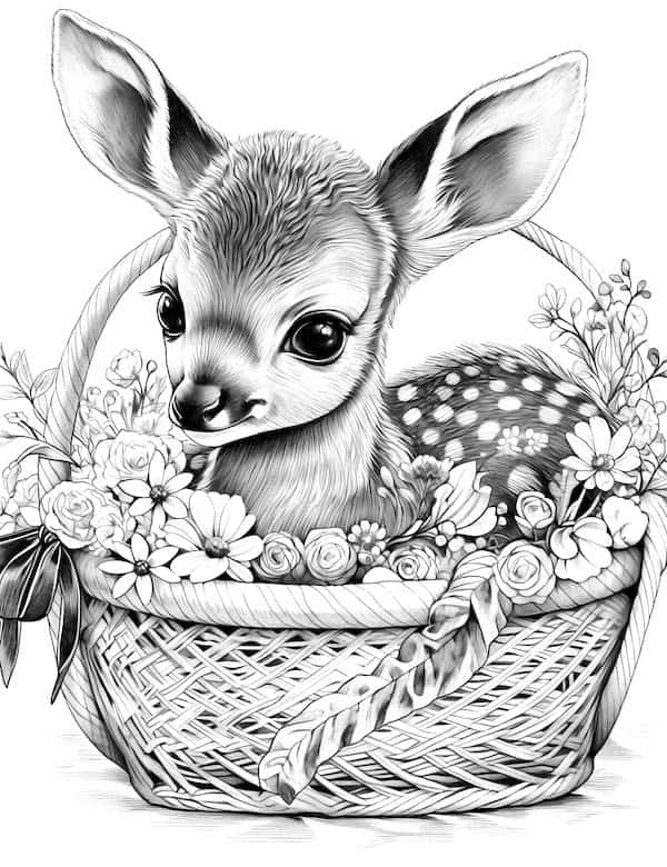 cute baby deer in a basket