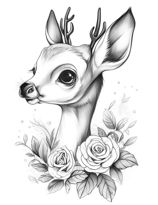 Deer and roses coloring page