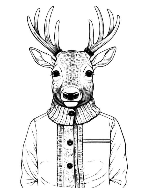 Stylish winter deer coloring page