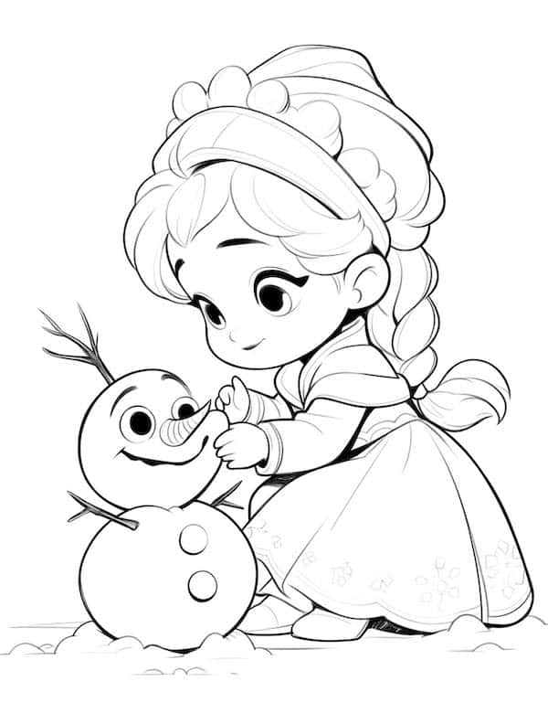 Baby princess making a snowman