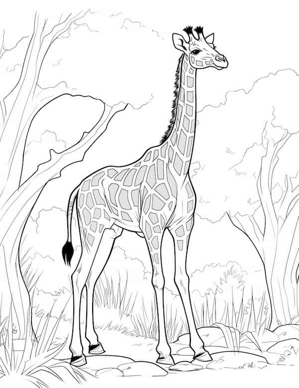 Giraffe in savannah coloring page