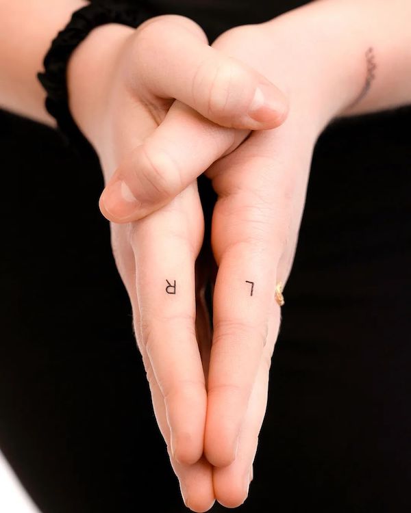 Simple matching initial finger tattoos by @inkbyfrank