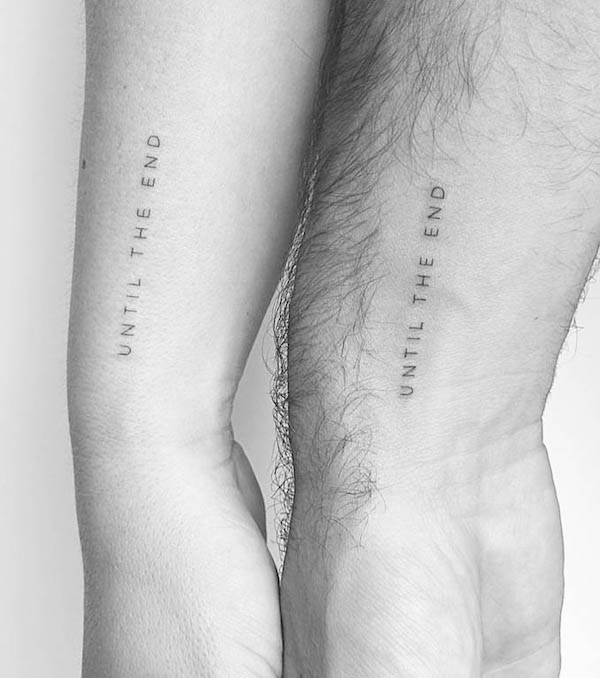 Until the end matching quote tattoos by @mrs.tattoo
