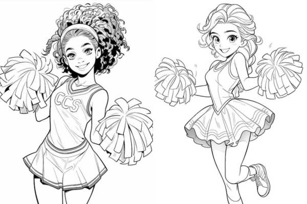 Cheerleader coloring pages for kids and adults