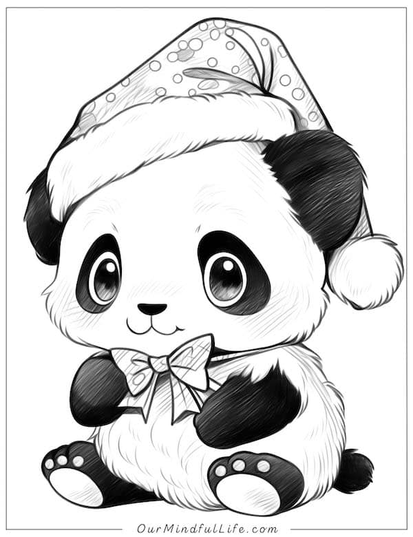 Christmas panda coloring page