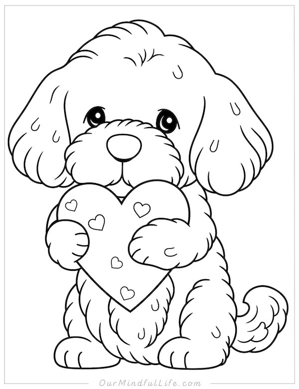 Cute puppy Valentine's Day coloring page