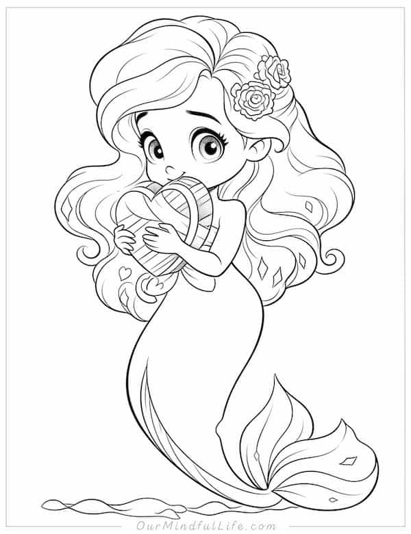 Little Mermaid Valentine's Day coloring page