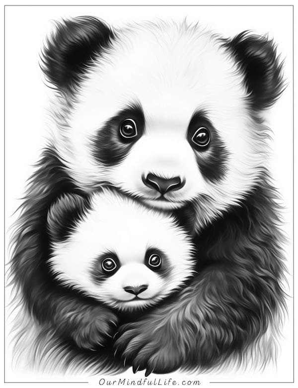 Mother and baby panda coloring page