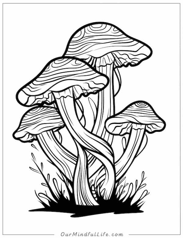 Mushroom cluster coloring page