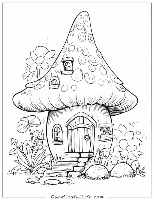 Mushroom fairy house coloring page