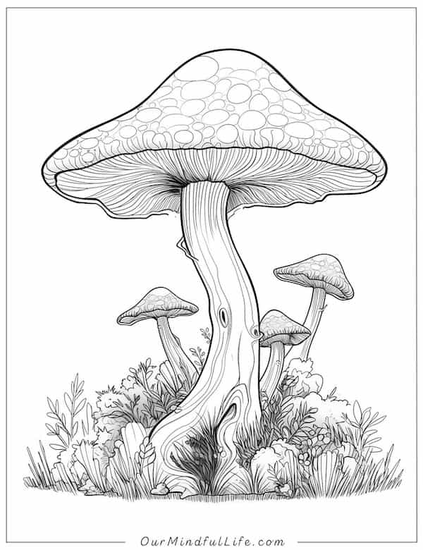 Mushroom tree coloring page