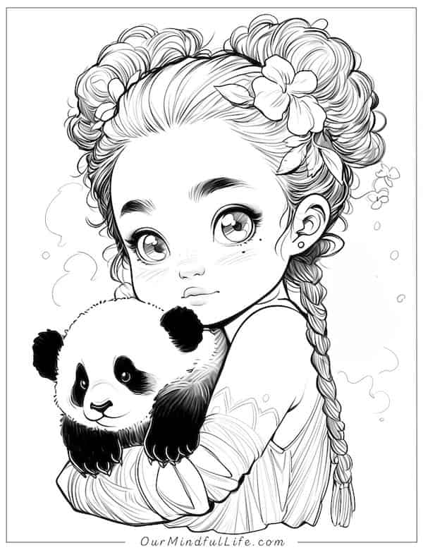 Panda and baby fairy coloring page