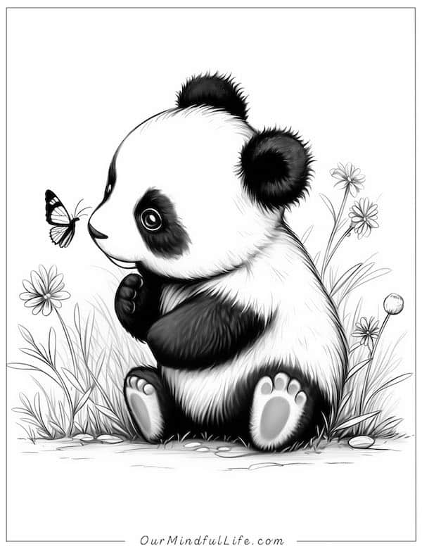 Panda and butterfly coloring page
