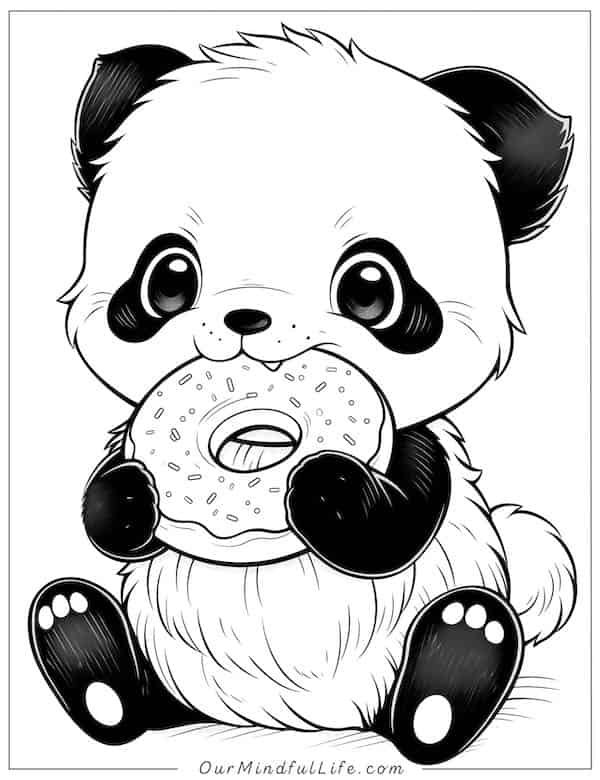 Panda and donut coloring page