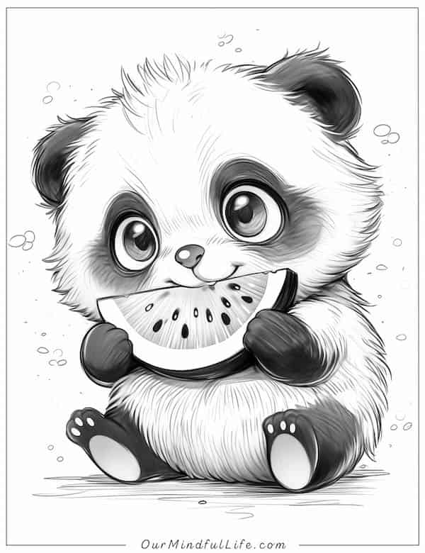 Panda having a watermelon slice