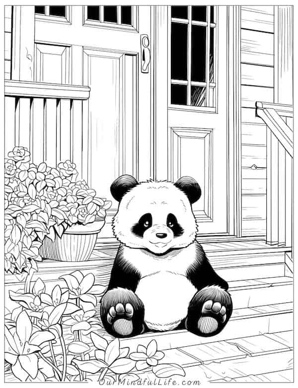 Panda on the front porch coloring page