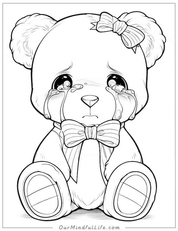 Sad teddy bear coloring page