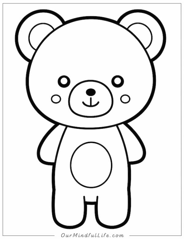 Simple and cute teddy bear coloring page for kids